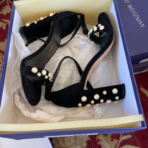Stuart Weitzman Black Pearl-Embellished Women's Sandals